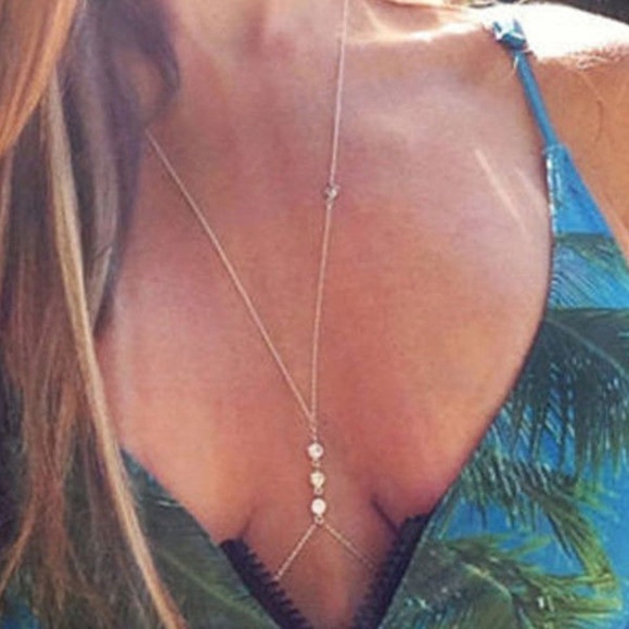 Jewelry - Gold Crystal Drop Body Chain Harness Necklace